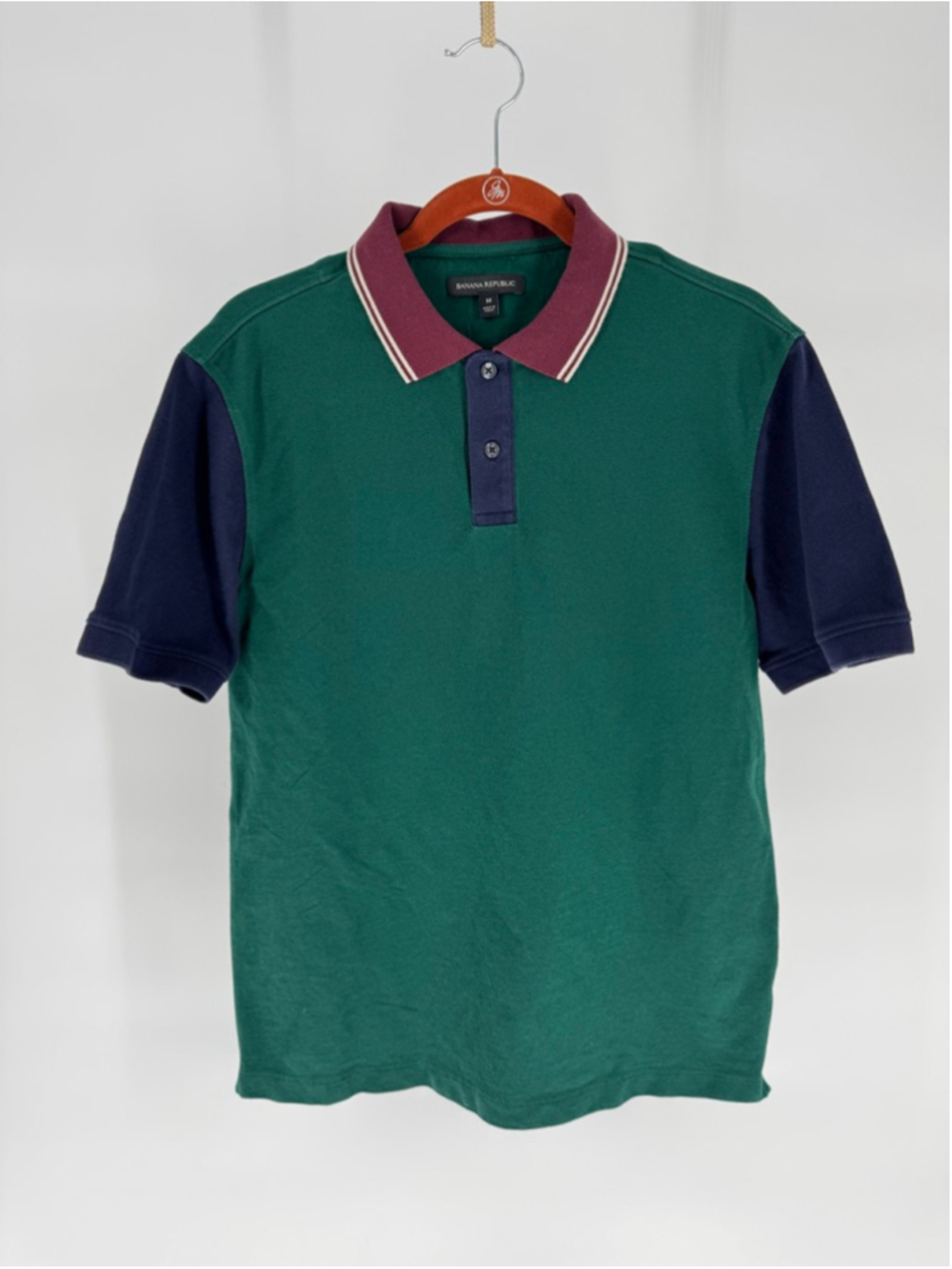 Banana Republic Men's Color Block Pique Polo Medium Green Navy